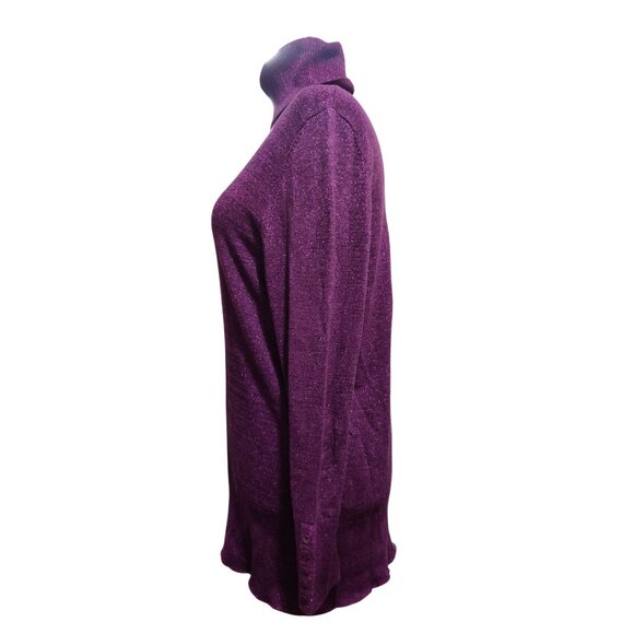 Plus Size 2X Womens Purple Sweater Metallic Shimmer Turtleneck Ribbed Cuff Tunic - Picture 14 of 15